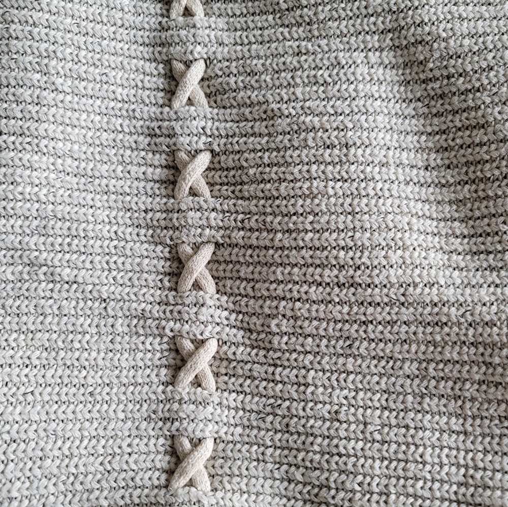 A.Gain Faux Fur Cable Knit Wool Blend Oatmeal Cardigan - Size Small - Picture 4 of 7